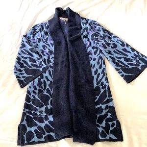Isaac Mizrahi LIVE! Open Front Cardigan Navy Leopard Print